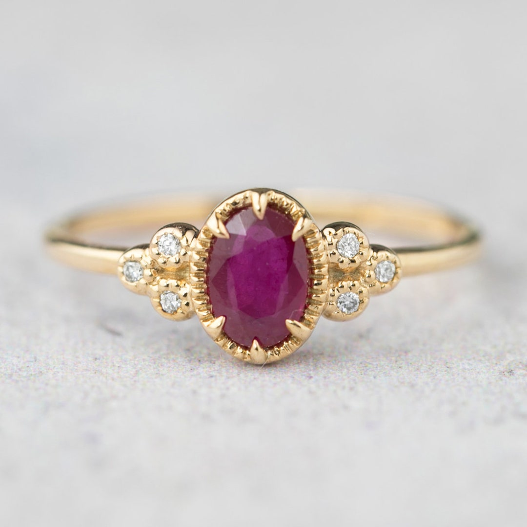 Oval Ruby and Diamond Engagement Ring Genuine Ruby photo