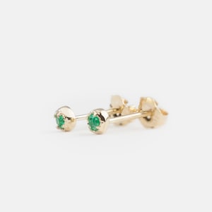 Tiny emerald stud earrings, genuine emerald stud earrings small emerald studs May birthstone studs earring, simple emerald studs, solid gold image 2
