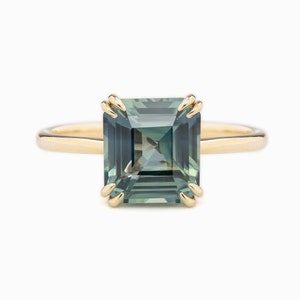 Asscher Cut Solitaire Engagement Ring, Asscher Cut Sapphire Ring, Simple Parti Blue Green Sapphire Ring, One of a kind 3ct engagement ring image 6