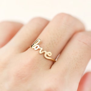 Love ring, script love ring, Solid 14k gold, rose gold, white gold, yellow gold, promise love ring, dainty love ring, size 7, ready ship image 6