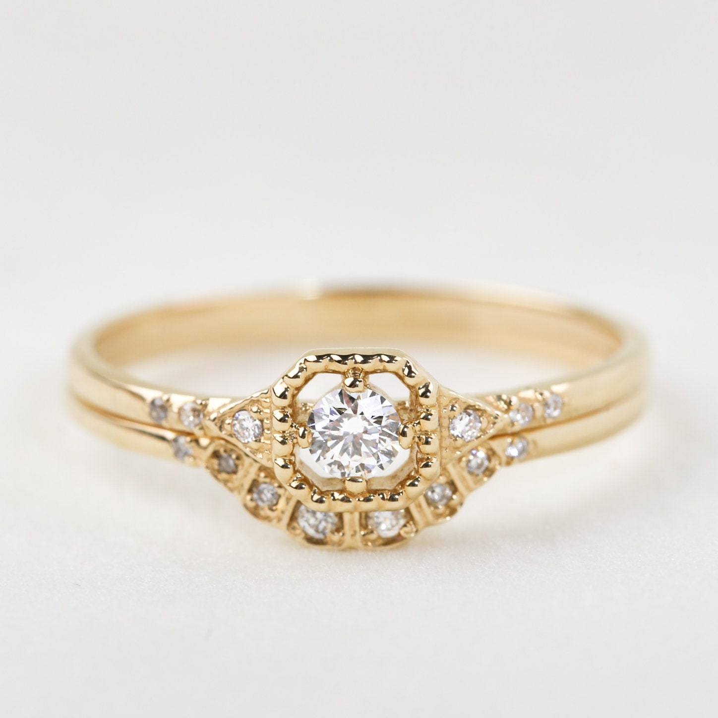 Bridal Set Art deco inspired diamond engagement ring set | Etsy