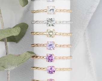 Round Sapphire ring, Dainty sapphire ring, Simple sapphire stacking ring, Pink Sapphire, Blue Sapphire, Purple Sapphire, Green Sapphire Ring