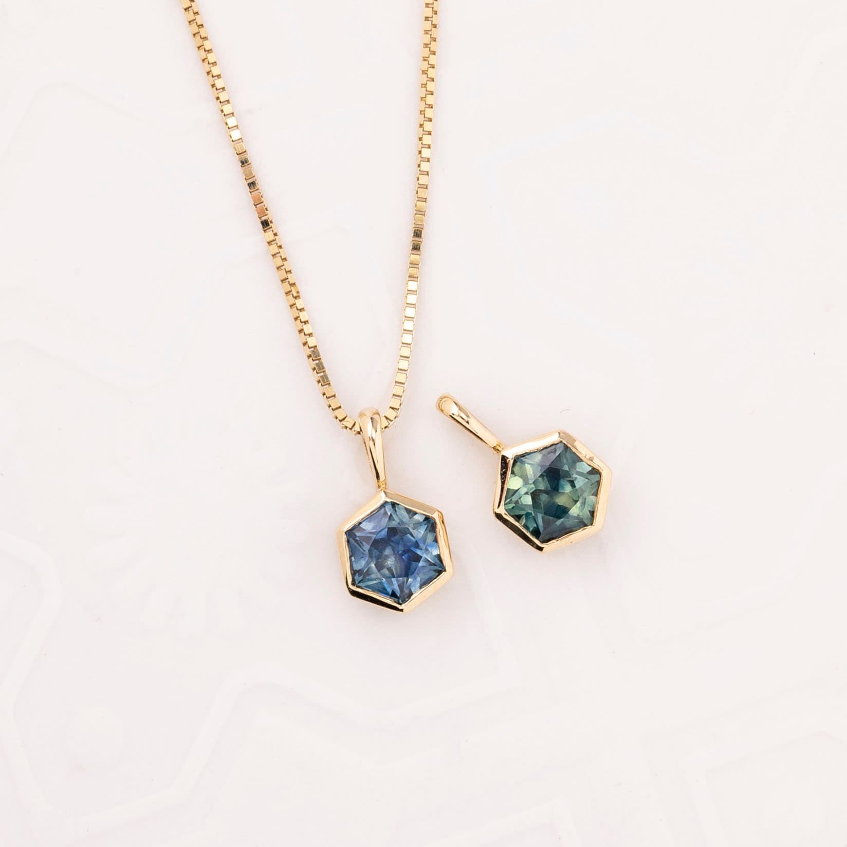 Montana sapphire Hexagon solitaire necklace, hexagon sapphire necklace, green sapphire necklace, Bezel pendant, dainty simple charm necklace