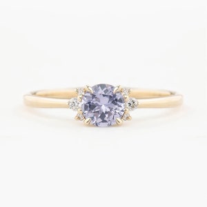 Unheated Umma Sapphire Diamond Cluster Engagement Ring, Half Halo Ring, Lavender blue sapphire ring, Round Lavender ring