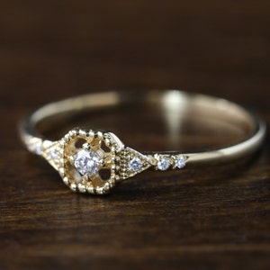 Bruidsset Art deco geïnspireerde diamanten verlovingsring set, unieke vintage geïnspireerde verlovingsring, 14k goud, roségoud, witgoud afbeelding 4