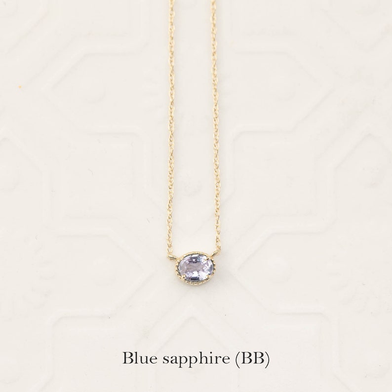 Oval natural sapphire solitaire necklace, Blue Green Sapphire, necklace, September Birthstone Jewelry 14k gold Blue sapphire (BB)