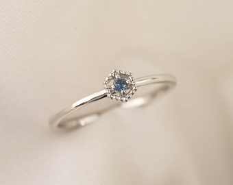 Custom Listing for S, Size 7, Natural Australian Sapphire hexagon solitaire ring, 2mm Blue sapphire, dainty sapphire ring, 14k white gold