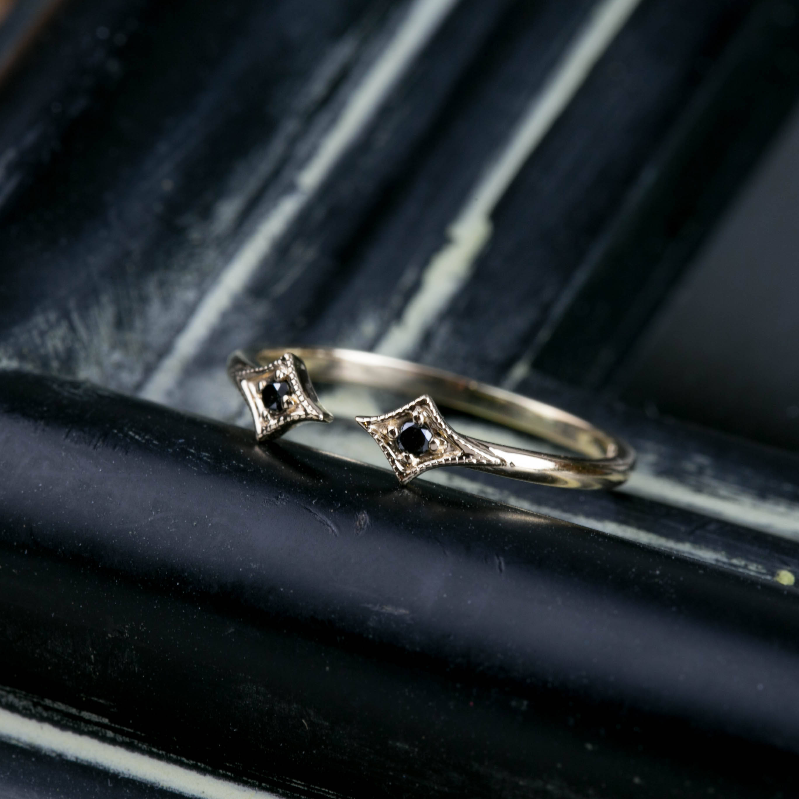 Double Black Diamond Ring Double Star Ring Black Diamond Etsy