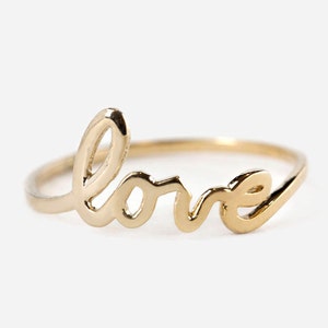 Love ring, script love ring, Solid 14k gold, rose gold, white gold, yellow gold, promise love ring, dainty love ring, size 7, ready ship 14k yellow (4weeks)