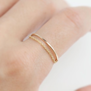 Gold chain ring with 1mm smooth band, 14k solid gold, rose gold, white gold, drape chain ring, simple gold ring, minimalist dainty ring,