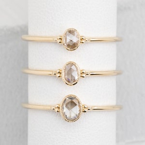 Small rose cut diamond ring, Dainty Oval diamond engagement ring, Diamond promise ring, Vintage inspired bezel simple engagement ring, 14k