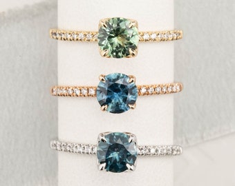 Round Montana Sapphire engagement ring, unique sapphire ring, Alternative engagement ring, Round sapphire engagement ring, Sapphire diamond