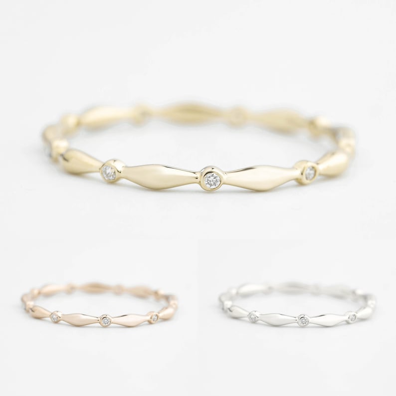 Thin Wedding Band Diamond Eternity Ring in 14k Yellow Gold Etsy