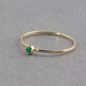 Solid 14k gold emerald solitaire ring, small emerald solitaire ring, May birthstone jewelry, emerald stack ring Rose Gold, White Gold image 4