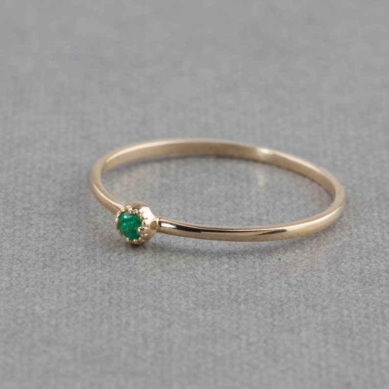 Solid 14k gold emerald solitaire ring, small emerald solitaire ring, May birthstone jewelry, emerald stack ring Rose Gold, White Gold image 4
