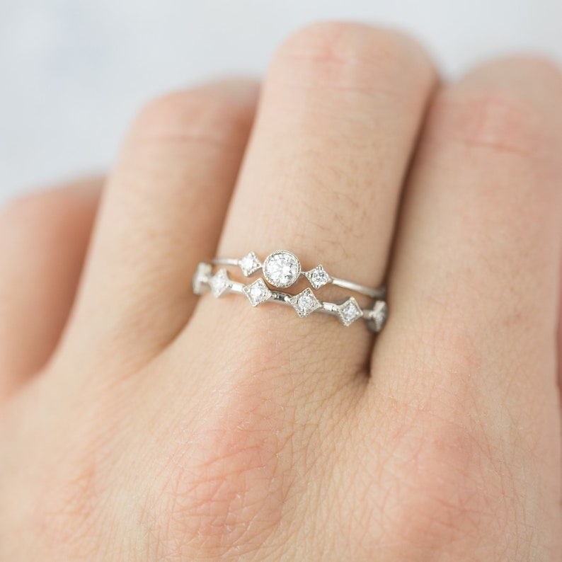 14k white gold diamond engagement ring, 14k white gold diamond ring, antique inspired delicate engagement ring, 0.12ct G SI diamond image 5