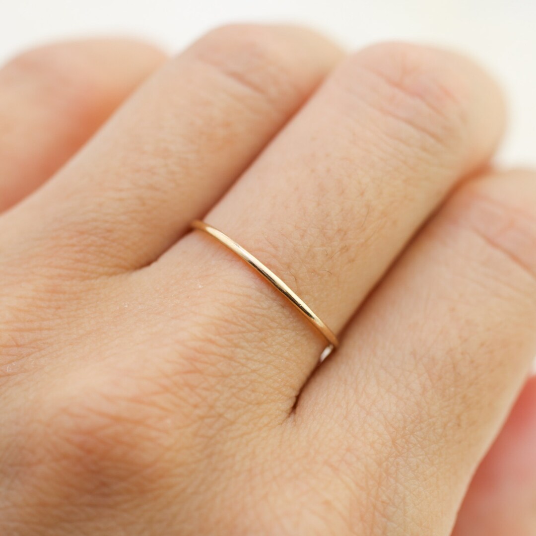 1mm Wedding Band for Women, 14k Gold Band, Dainty Stack Ring, Skinny