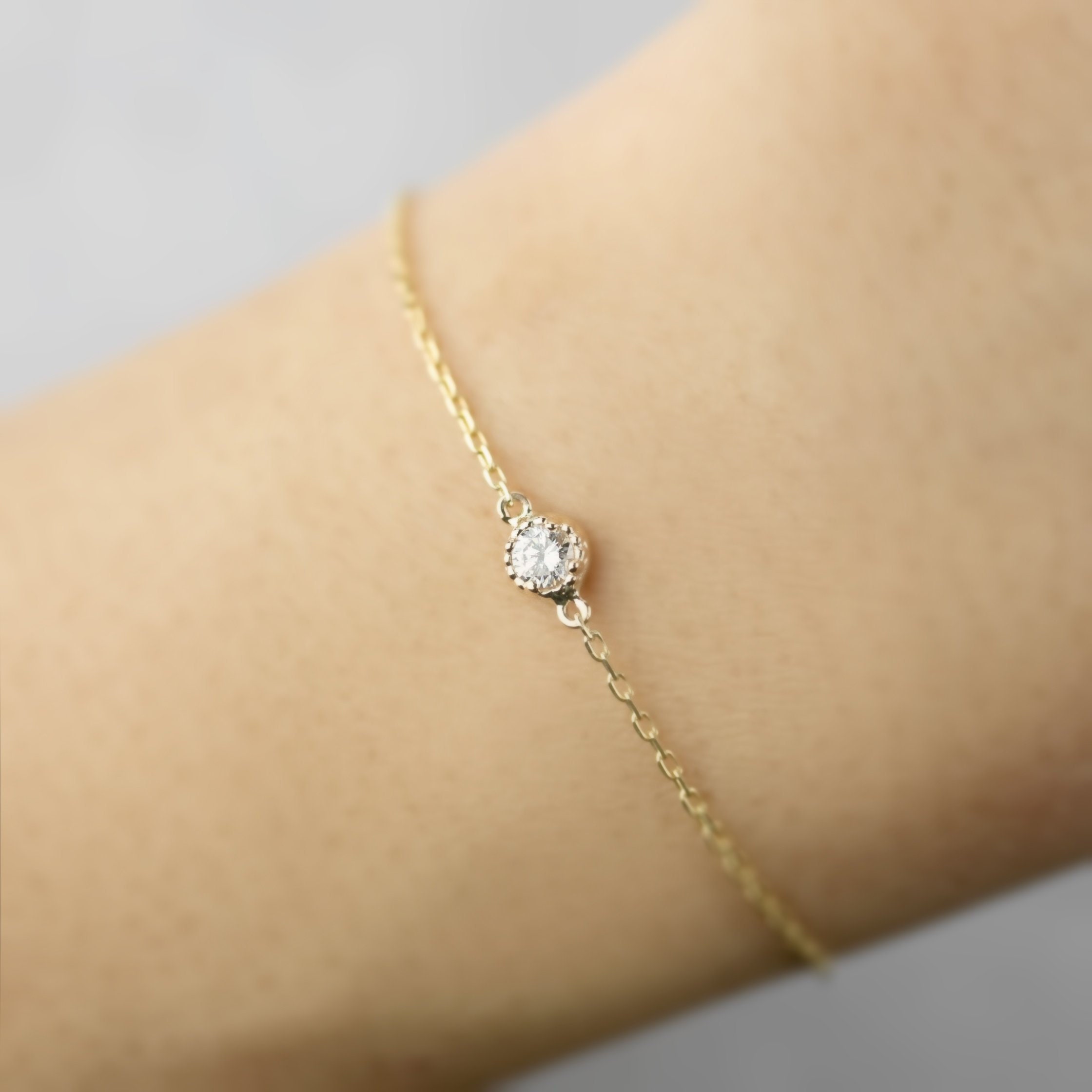 Yellow Gold Plated Diamond Look Solitaire Bracelet