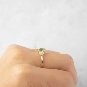 Peridot diamond engagement ring, 14k yellow gold, August birthstone peridot ring, unique alternative peridot engagement ring, Oval peridot image 5