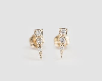 Diamond spike studs, 14k gold, rose gold, white gold, spike earrings, triangle diamond pave earrings, pave dainty diamond stud