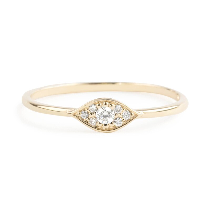 Evil eye ring, 14k gold with white diamonds, Evil eye jewelry, rose gold white gold option image 1