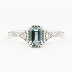 Green Sapphire Emerald Cut Engagement Ring Blue Emerald - Etsy