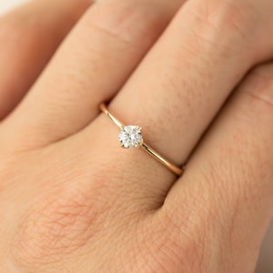 Classic tapered band diamond ring, Brilliant cut diamond, delicate minimal diamond ring, Simple traditional ring, tapered band, 14k gold image 2