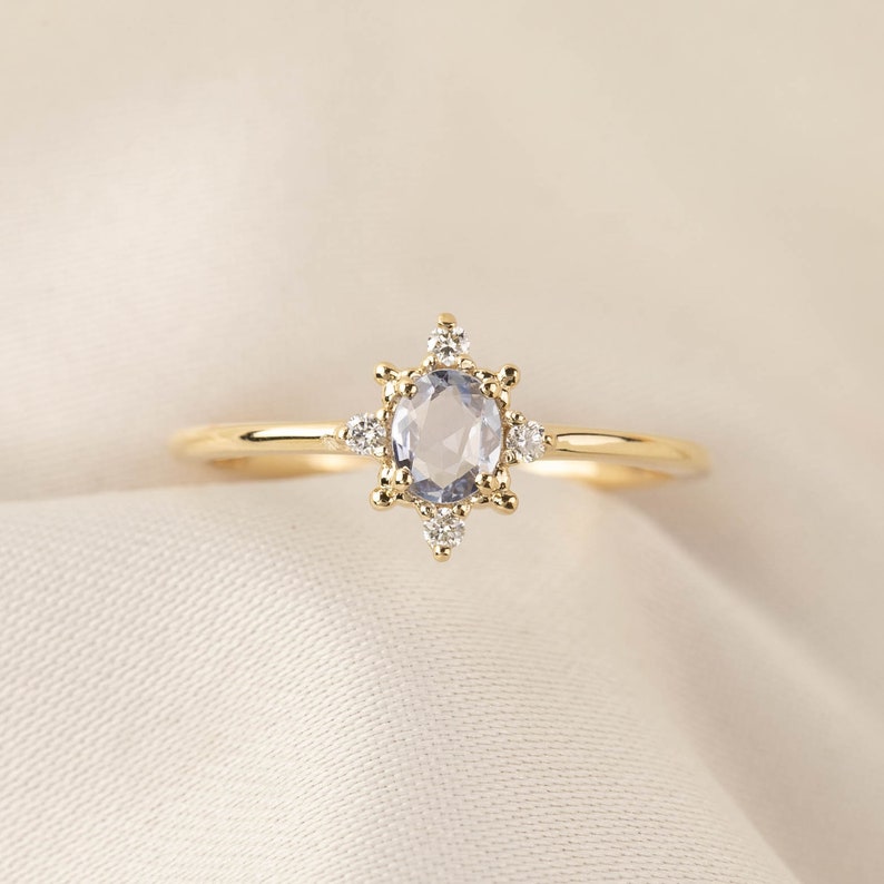 Classic Solitaire Oval Blue Sapphire Promise Ring 5x4mm Blue Sapphire