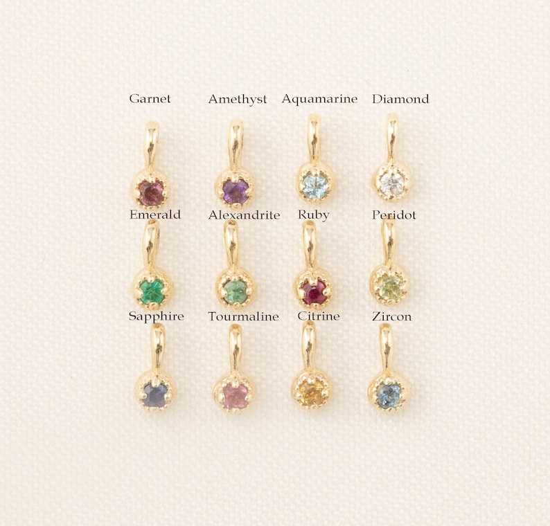 Birthstone charm add-on, 1.5mm genuine birthstone charm for personalized necklace, Recycled Gold, 14k yellow gold, rose gold, white gold image 1