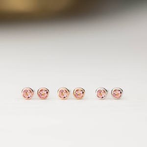 Pink sapphire stud earrings, Genuine pink sapphire earrings, 14k solid gold, rose gold, white gold, 1.5mm, 2mm, dainty tiny pink studs