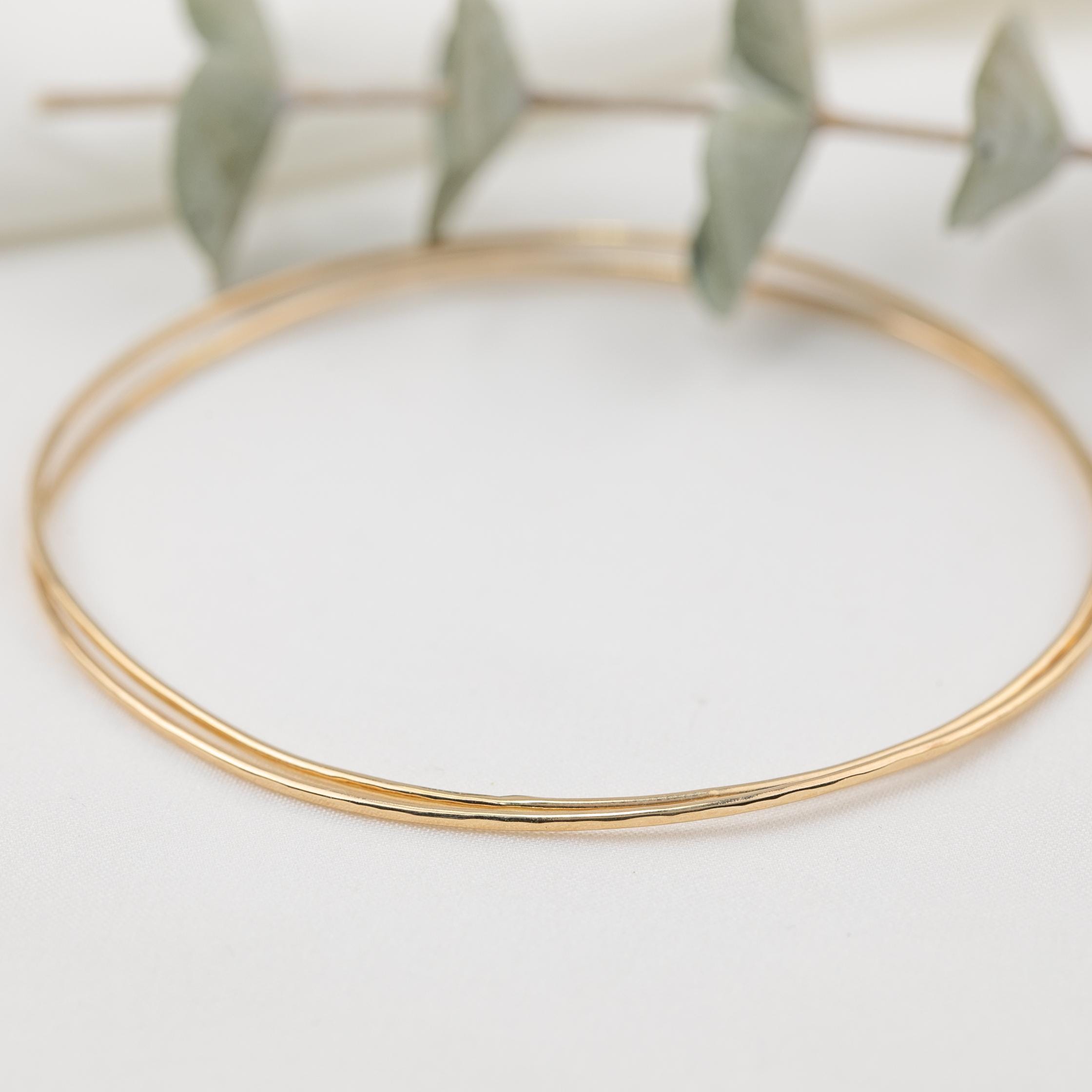 Thin solid gold bangle bracelet, Gold bangle 14k yellow gold, rose gold, white gold, hammered stack layered dainty simple minimalist bangle
