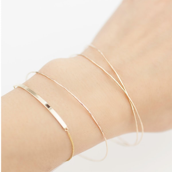 Personalized name bracelet solid 14k gold bar, Personalized curved gold bar bracelet, Engraved Script, thin dainty minimal bracelet gift