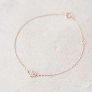 Diamond Heart Pave Bracelet, 14k solid gold, rose gold, white gold heart bracelet, diamond heart bracelet, dainty heart valentines gift image 3