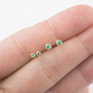 Tiny emerald stud earrings, genuine emerald stud earrings small emerald studs May birthstone studs earring, simple emerald studs, solid gold image 3