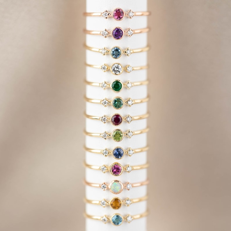 Birthstone Ring Birthstone Stack Ring Dainty Mother Ring Etsy