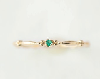 Tiny emerald solitaire ring 14k gold, Emerald stacking ring, Birthstone emerald stack ring solid 14k gold, Small emerald May birthstone ring