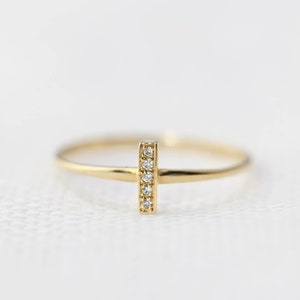 Five diamond bar ring, Recycled solid gold and ethical diamond, dainty stack ring, diamond bar ring, 14k yellow gold, rose gold, white gold