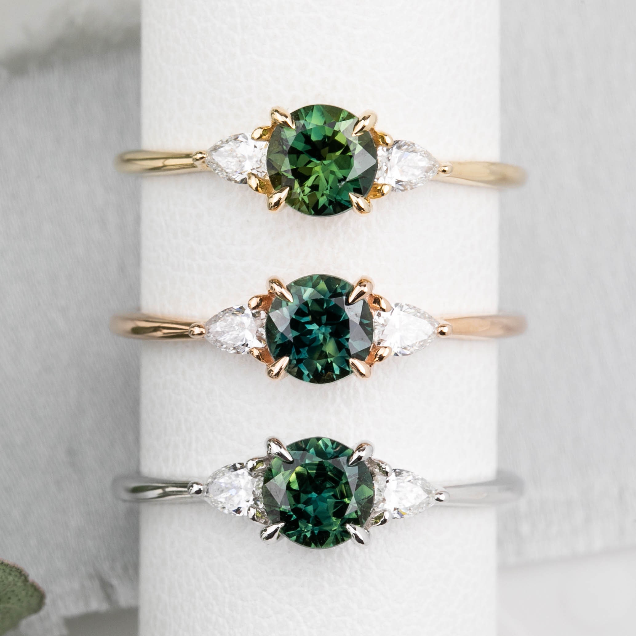 Green stone cheap engagement ring