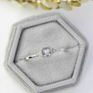 Bruidsset Art deco geïnspireerde diamanten verlovingsring set, unieke vintage geïnspireerde verlovingsring, 14k goud, roségoud, witgoud afbeelding 7