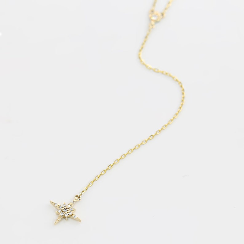 Starburst diamond cluster drop necklace 14k solid gold, lariat necklace, Y chain necklace, rose gold, white gold, yellow gold image 1