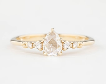 Rosecut diamond engagement ring, Pear cut engagement, Pear shaped diamond, Pear cut diamond ring, Pear shaped rose cut diamond ring