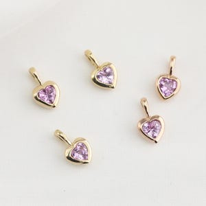 Pink sapphire heart charm, Unheated pink sapphire, 14k gold, rose gold, charm necklace, 3.5mm, 5mm