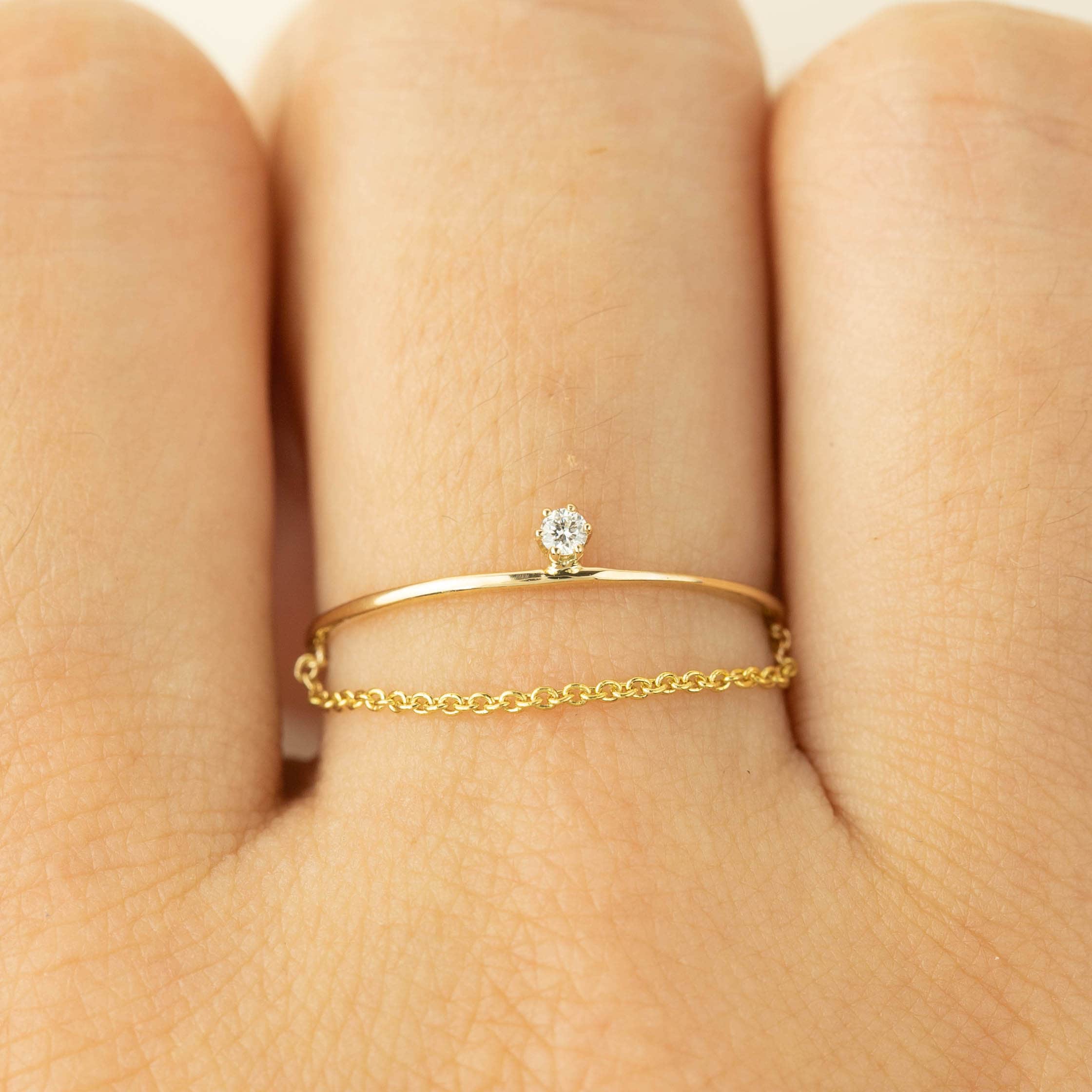 Thin ring with hanging zircon Gold-plated - L'Atelier d'Amaya