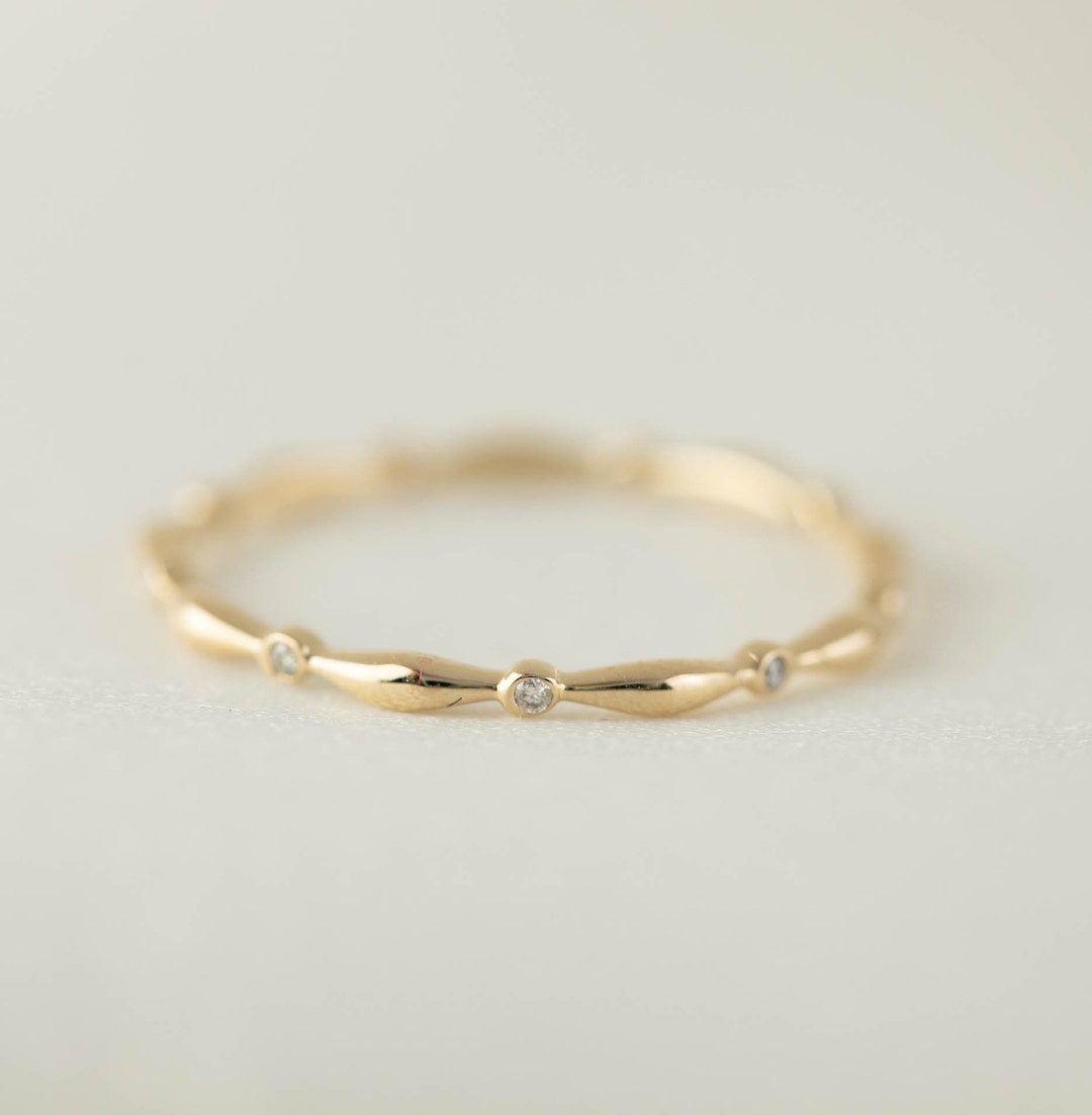 Thin Wedding Band Diamond Eternity Ring, Diamond Band in 14k Yellow