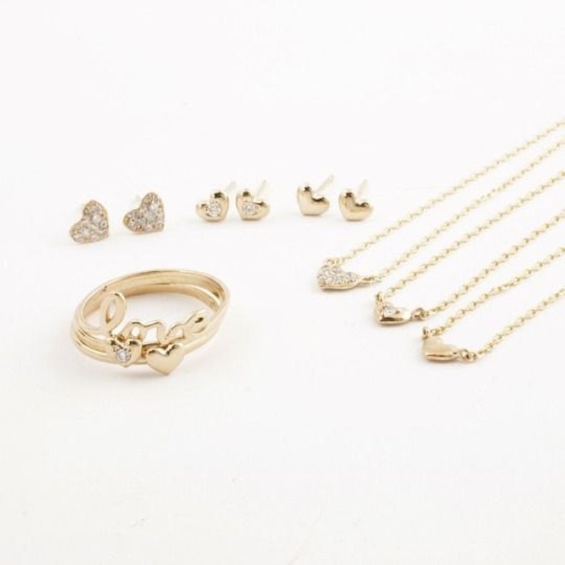 Heart stud earrings, Diamond pave studs, Heart earrings, heart studs, clustered diamond earrings, solid gold, 14k gold, Valentine's gift image 7
