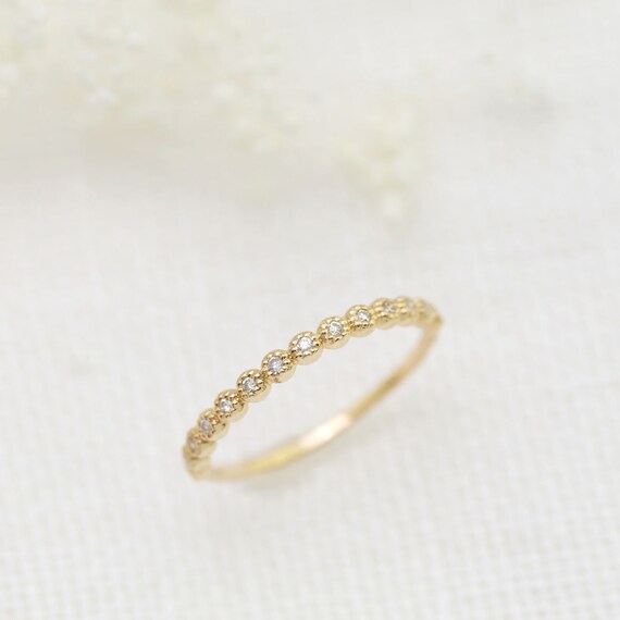 14K Solid Yellow or White Gold Gemstone Stackable Eternity Band Ring 2mm