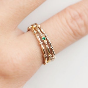 Tiny emerald solitaire ring 14k gold, Emerald stacking ring, Birthstone emerald stack ring solid 14k gold, Small emerald May birthstone ring image 4