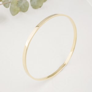 Solid 14k Gold 3mm Flat Bangle Bracelet, Custom Simple Bangle Bracelet, Custom Cuff,Stacking Bangle Bracelet, Yellow Gold