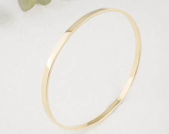 Solid 14k Gold 3mm Flat Bangle Bracelet, Custom Simple Bangle Bracelet, Custom Cuff,Stacking Bangle Bracelet, Yellow Gold