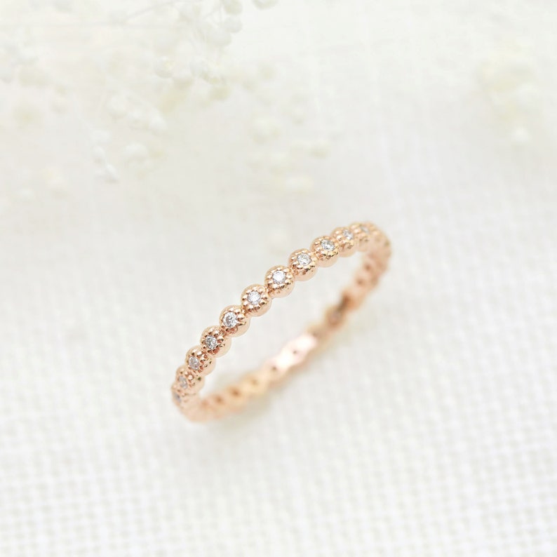 Diamond eternity band, Wedding band, diamond full eternity ring, genuine diamond ring, Bezel setting, 14k yellow gold, rose gold, white gold image 6